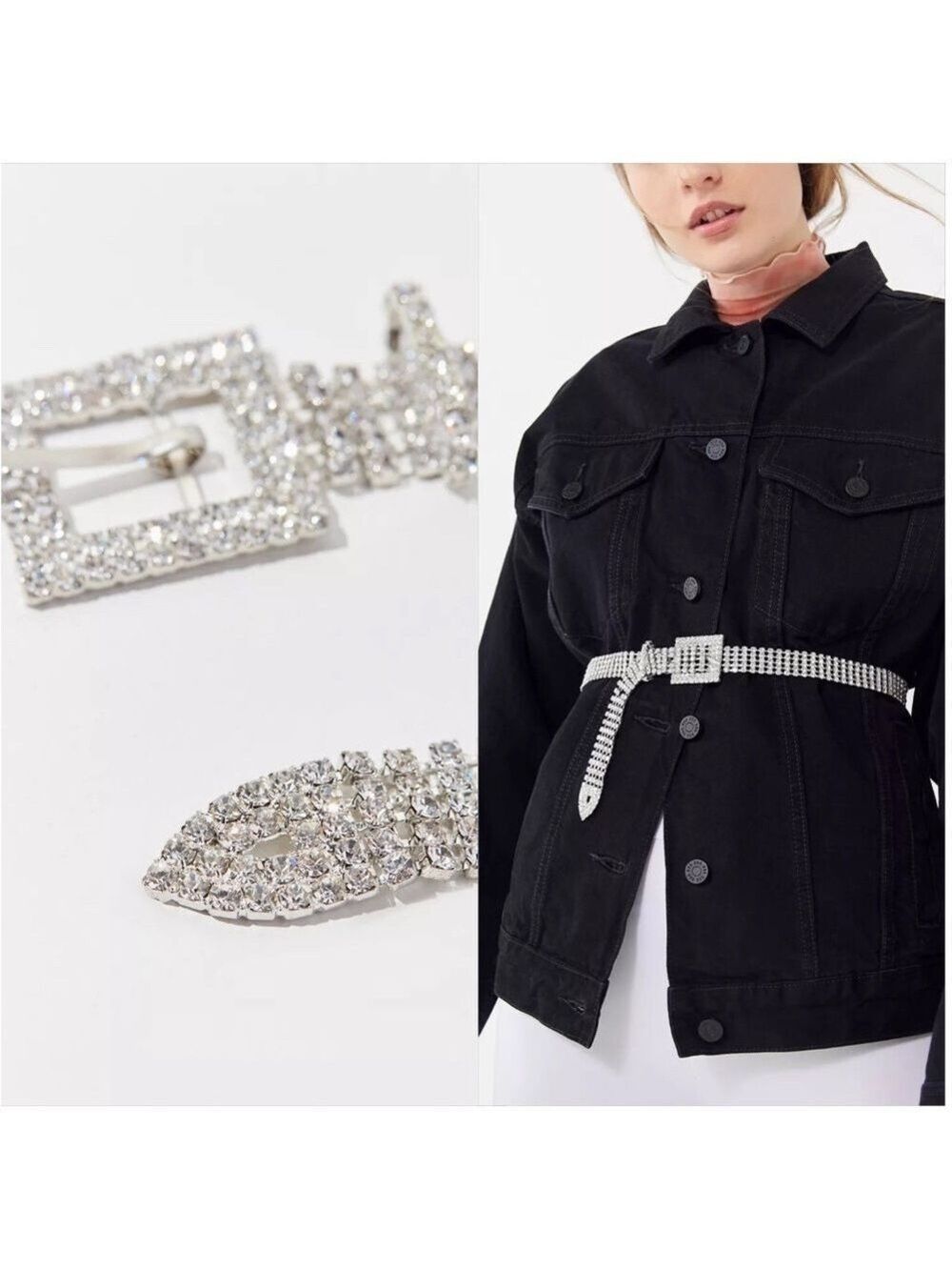 NEW Urban Outfitters Rhinestone Buckle Belt in Silver Size Small